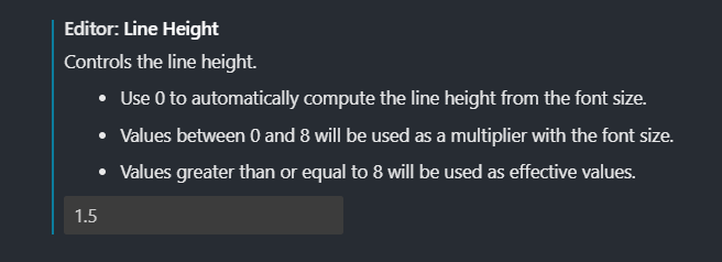 Screenshot of line height setting in VSCode